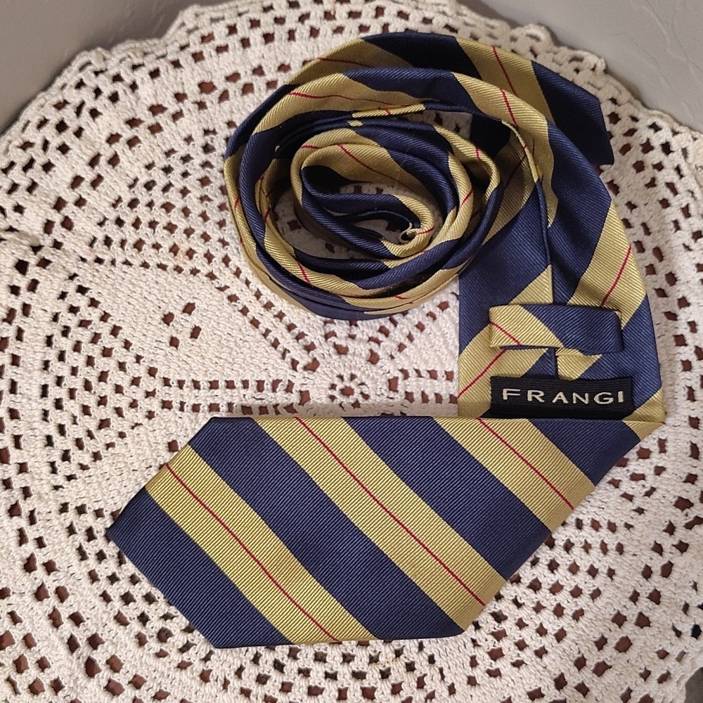 Frangi Silk Tie Stripes Blue Gold Red Pin Stripe